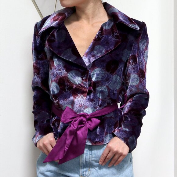 Y2K Purple Velvet Floral Silk Lined Blazer 🔮 JJ Collection - Picture 3 of 8